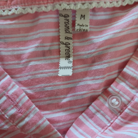 Grand & Greene Pink & White Stripe Button Down Long Sleeve Top Medium - Picture 4 of 4